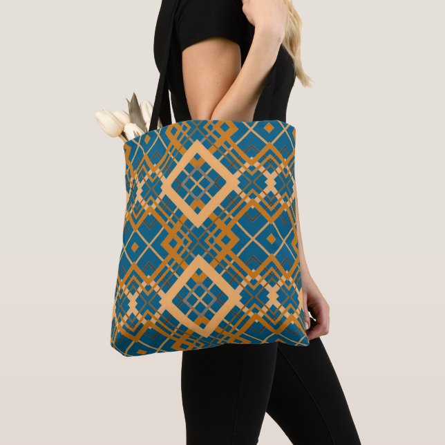 Bolsa Tote Reversible Geometric Diamond Pattern Teal Black  (Close Up)