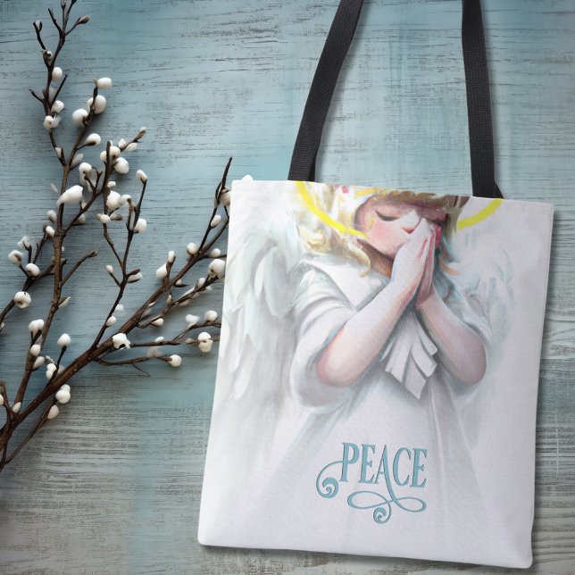 Bolsa Tote Rezando pela Paz Little Girl Angel (Criador carregado)