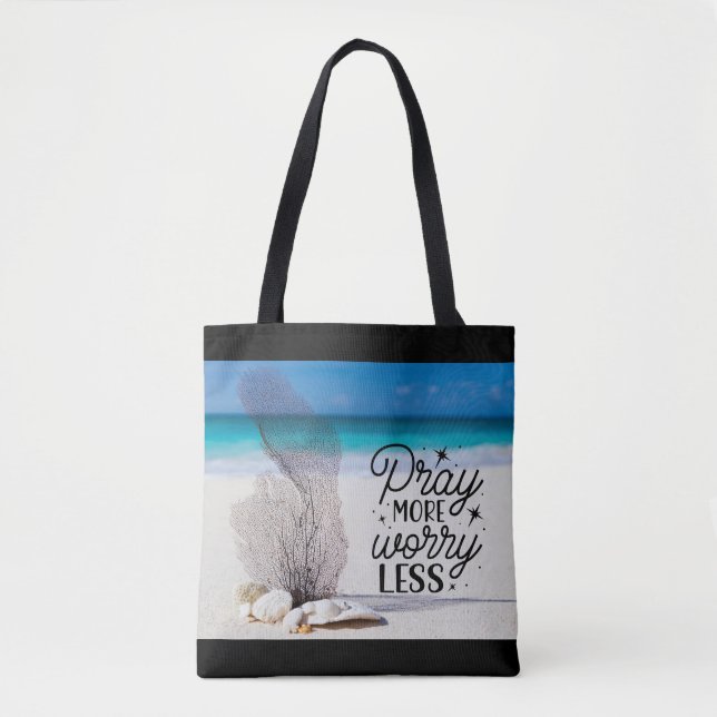 Bolsa Tote "Reze Mais Preocupada Menos" Consegue Sandy Beach (Frente)