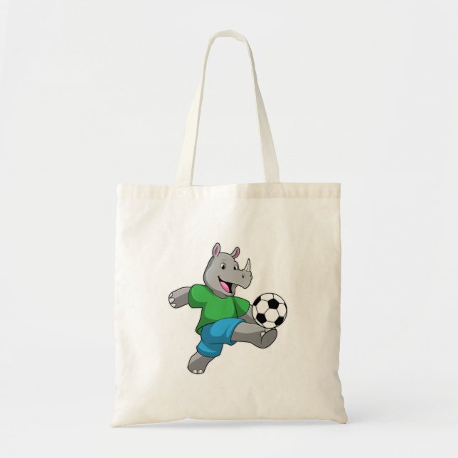 Bolsa Tote Rhino como jogador de futebol com futebol (Frente)