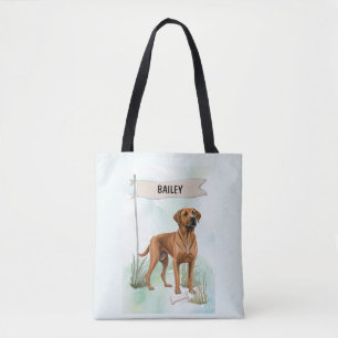 Bolsa Tote Rhodesian Ridgeback Aquarela Cachorro Personalizad