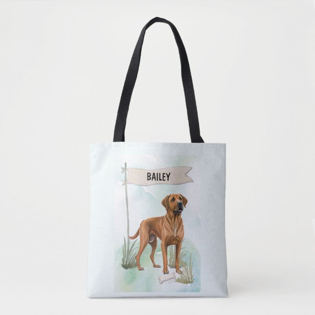 Bolsa Tote Rhodesian Ridgeback Aquarela Cachorro Personalizad (Frente)