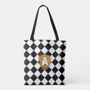 Bolsa Tote Rhombus clássico preto e branco com o seu Monogram