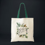 Bolsa Tote Ribeirinho Russo Mãe da Noiva<br><div class="desc">Moldura botânica elegante e doce,  de cor rústica verde,  com caligrafia moderna e palha típica de tipografia para sua mãe.</div>