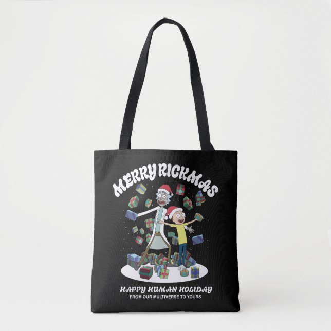 Bolsa Tote Rick e Morty | Felizes de Rickmas presentes (Frente)