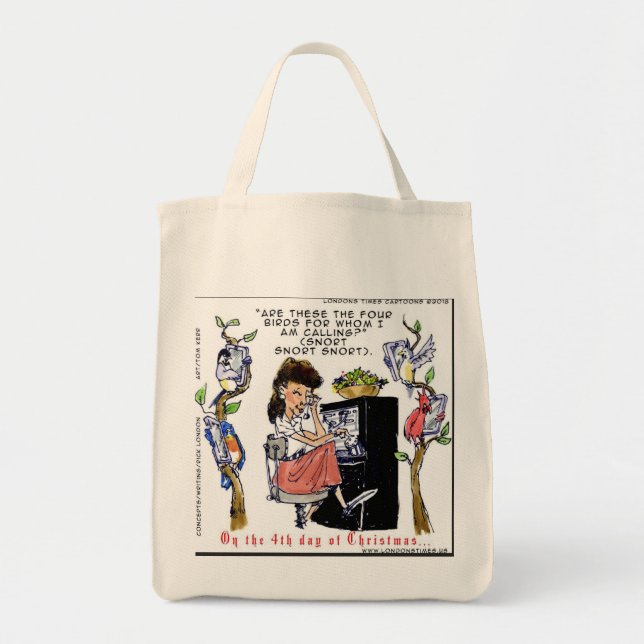 Bolsa Tote Rick London Ernestine Pássaros Chamando Natal (Frente)