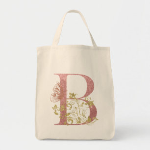 Bolsa Tote Rico - Letra brilhante B, cor-de-rosa