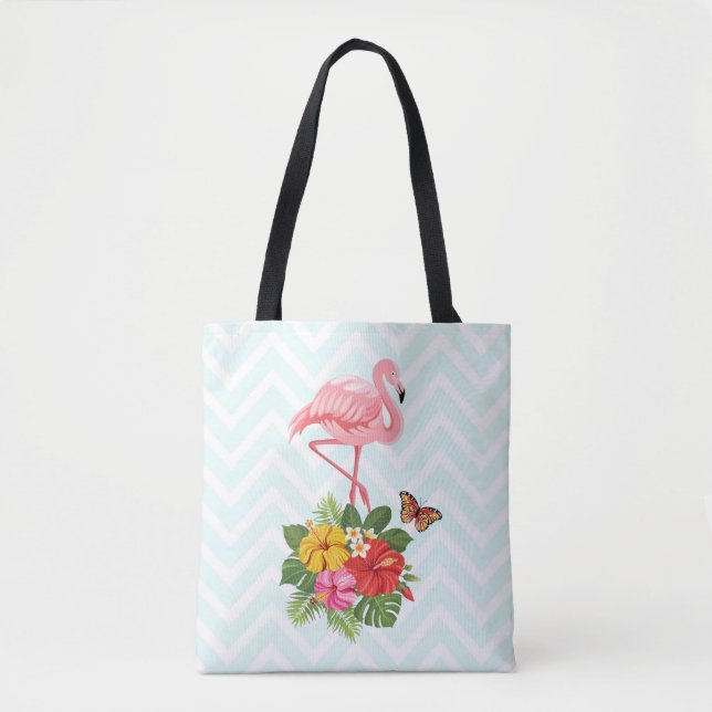 Bolsa Tote Rico rosa Flamingo e Hibiscus Tropical (Frente)