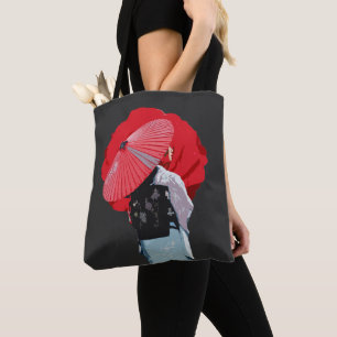 Bolsa Tote Rico Vermelho Estilo Japonês Vintage Arte Gráfica