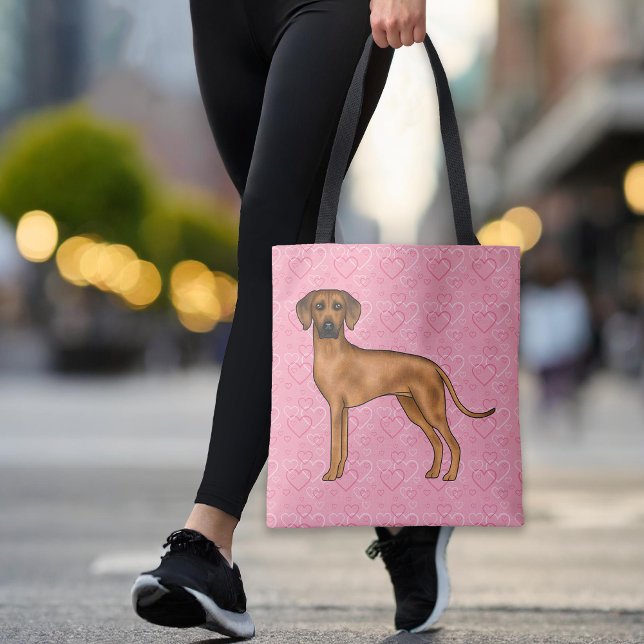 Bolsa Tote Ridgeback Dog Love Heart Pink (Please note: This image is a digital mockup. The product may not be in scale.)