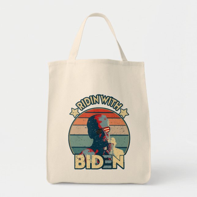 Bolsa Tote Ridin' Com Biden Comendo Sorvete Retro Sunset (Frente)