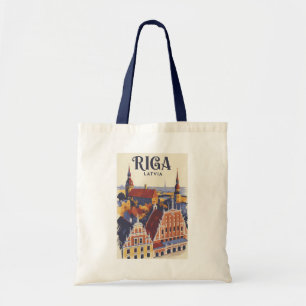 Bolsa Tote Riga Letônia Ilustração Viagem Arte Vintage