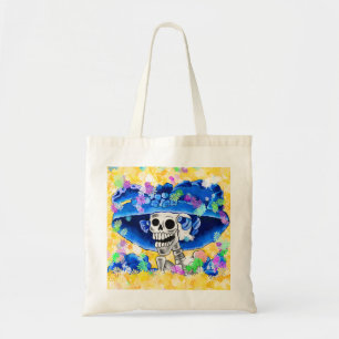 Bolsa Tote Rindo de uma mulher esquelética em coalho azul