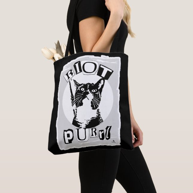 Bolsa Tote Riot Purrul Girl Epic Punk Vibes Cool Cat Design (Close Up)