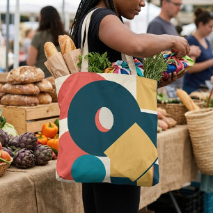 Bolsa Tote Risógrafo geométrico de retrô-safra, risoprint
