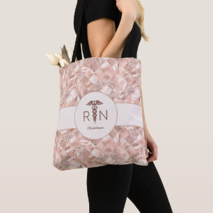 Bolsa Tote RN Enfermeiro Registrado Faux Glitter e Padrões de