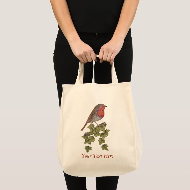 Bolsa Tote Robin empoleirado em aves selvagens com folhas de  (Frente (produto))