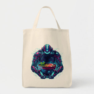 Bolsa Tote Robô Cyberpunk Futurista Neon Comida Ramen