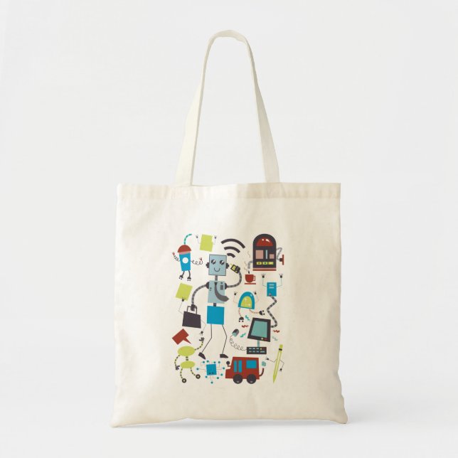 Bolsa Tote Robôs de Desenho Animado Divertidos e Tecnologia d (Frente)