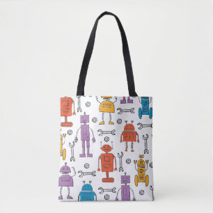 Bolsa Tote Robôs de rabisco. Um padrão perfeito. Carro de d