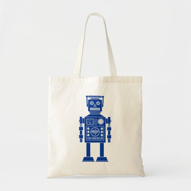 Bolsa Tote Robot 270620/06 - Marinho Blue and White Tote Bag (Frente)