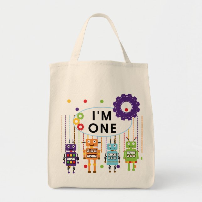 Bolsa Tote Robot Primeiro Aniversário Camisetas e Presentes (Frente)