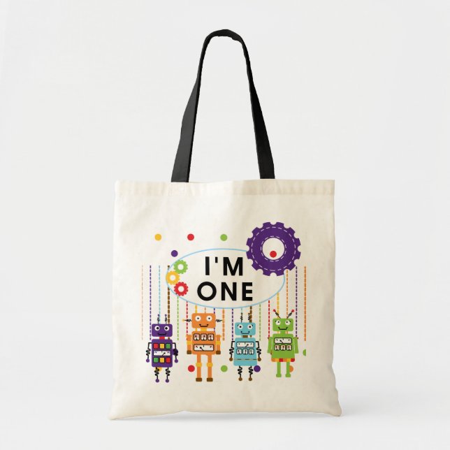 Bolsa Tote Robot Primeiro Aniversário Camisetas e Presentes (Frente)