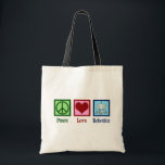 Bolsa Tote Robótica de Paz e Amor<br><div class="desc">Um presente da Robótica Peace Love com um sinal de paz,  coração,  e um robô legal feito com nanotecnologia. Um professor de inteligência artificial fofo ou grande presente robótico. Encomenda um técnico de laboratório robótico que trabalha com programação e engenharia.</div>