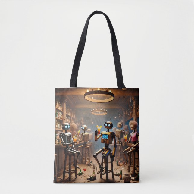 Bolsa Tote robots having fun in a bar (Frente)