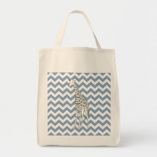 Bolsa Tote Rock Blue Chevron com Pop Art Giraffe