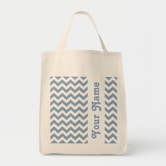 Bolsa Tote Rock Blue Safari Chevron com nome personalizável (Frente)