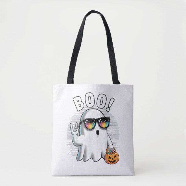 Bolsa Tote Rock Ghost Retro Halloween Pumpkin Funny Boo (Frente)