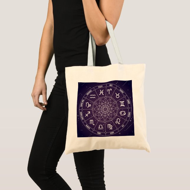 Bolsa Tote Roda de Astrologia Roxa (Frente (produto))