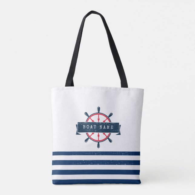 Bolsa Tote Roda Náutica De Barco, Marinho Blue Stripes (Verso)