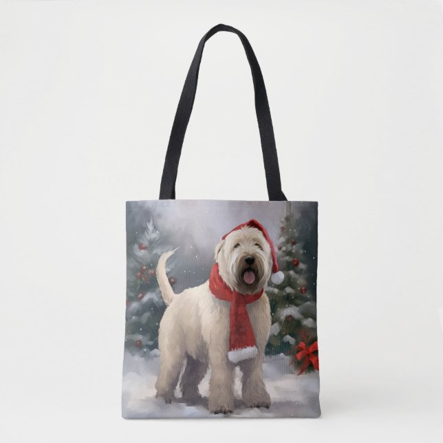 Bolsa Tote Roda Terrier Dog no Natal da Neve (Frente)
