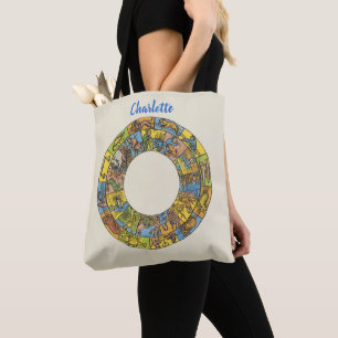Bolsa Tote Roda Zodiacal Astrológica Celestial Vintage