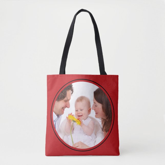 Bolsa Tote Rodar em Quadrado Vermelho + sua foto (Frente)