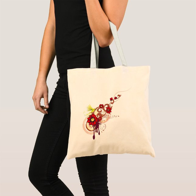 Bolsa Tote Rodovalho Floral com Flores Vermelhas e Hummingbir (Criador carregado)