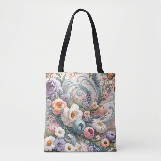 Bolsa Tote Roios Florais Whimsical em Pastel (Frente)