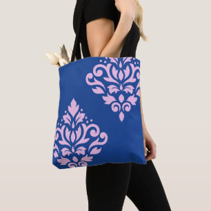 Bolsa Tote Rolar Damask Art I Rosa em Azul