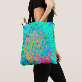 Bolsa Tote Rolha de Abstrato do Groovy Retro Arco-Íris Líquid