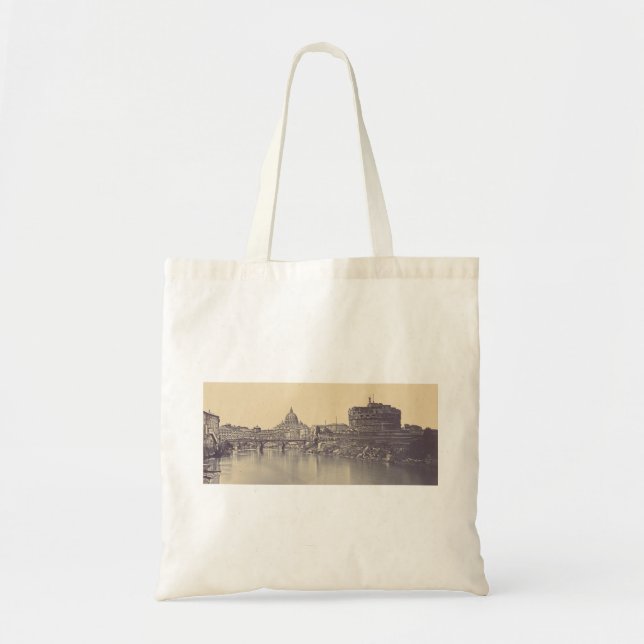 Bolsa Tote Roma Antiga Castelo Tibre e Vaticano Arte Fina (Frente)