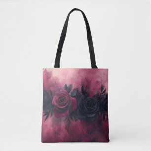 Bolsa Tote Romance Escuro: Rosa gótico e Design de rendas