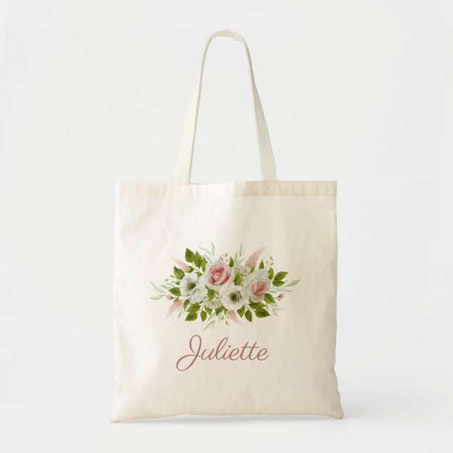 Bolsa Tote Romanichel Watercolor Floral Bridesmaid Tote Bag (Frente)