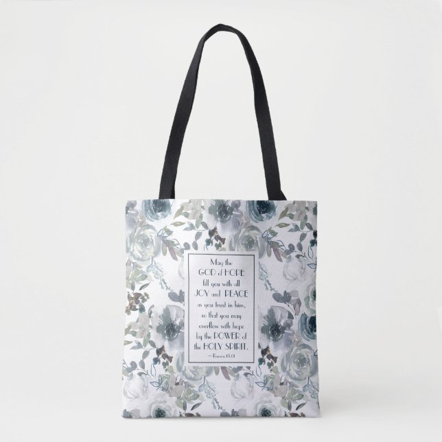 Bolsa Tote Romanos 15:13 Deus da Esperança, Floral (Frente)