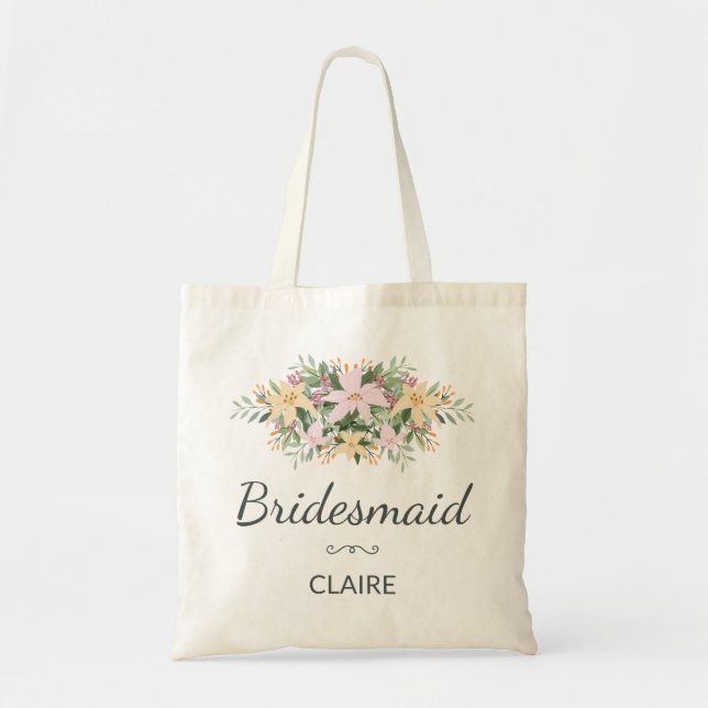 Bolsa Tote Romantic floral bouquet wedding bridesmaid (Frente)