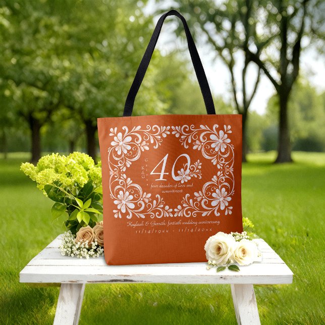 Bolsa Tote Romântico Burnt Orange 40º Aniversário de Casament (Criador carregado)