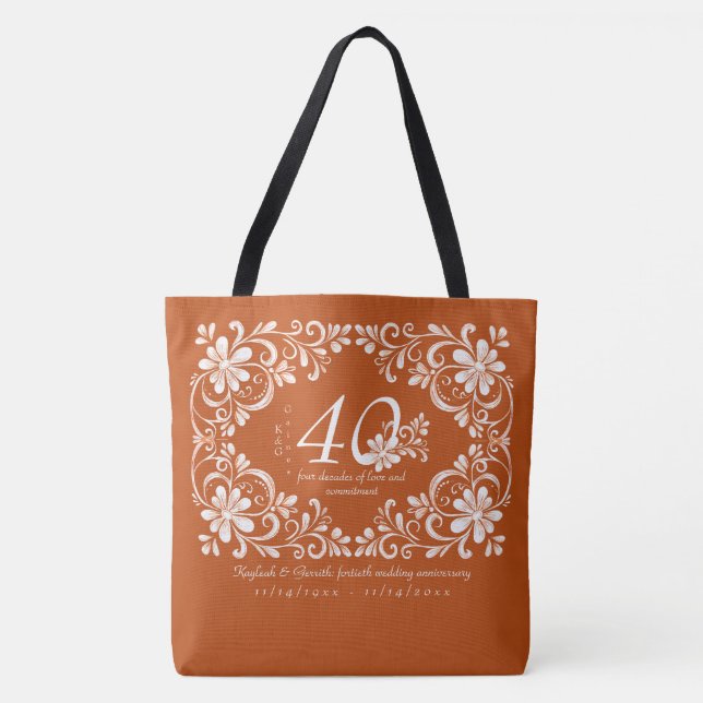 Bolsa Tote Romântico Burnt Orange 40º Aniversário de Casament (Frente)