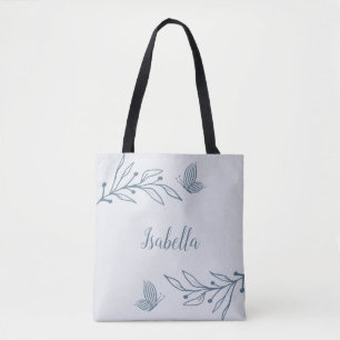 Bolsa Tote Romântico elegante floral azul poeirento