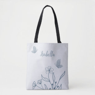 Bolsa Tote Romântico elegante floral azul poeirento
